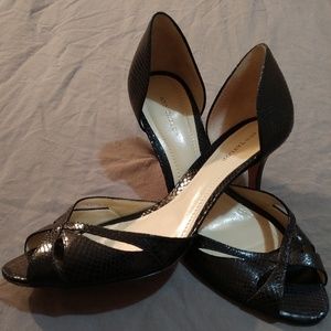 9.5 Black Ann Taylor Leather Open-toe, Peep-Toe